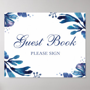 Gästebuch unterschreiben. Blaue Hochzeitsblumen. N