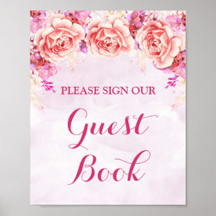 Gästebuch-Unterschrift Lila Rosa Aquarellblumen Poster