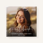 Gästebuch von White Script-Foto Graduation Party Notizblock (Vorderseite)