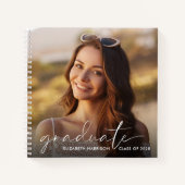 Gästebuch von White Script-Foto Graduation Party Notizblock (Vorderseite)