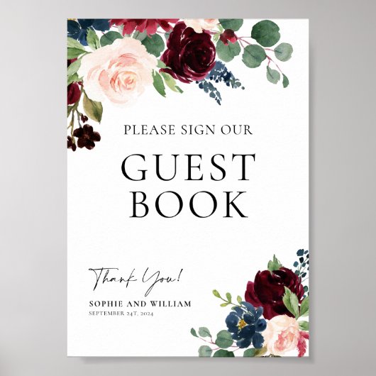 Gästebuch Wedding Sign Boho Floral Burgundy (Vorne)