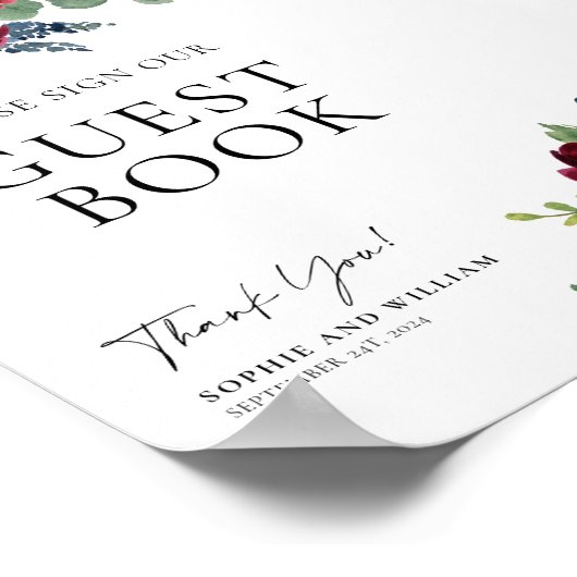 Gästebuch Wedding Sign Boho Floral Burgundy (Ecke)