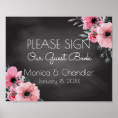 Gästebuch Wedding Sign | Elegantes Blumenkhalkboar (Vorne)