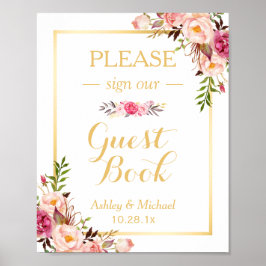 Gästebuch Wedding Sign | Elegantes Chic Floral Gol