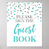 Gästebuch Wedding Sign Silver Blue Confetti (Vorne)