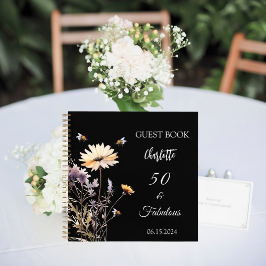 Gästebuch Wildblumen schwarz 50 fabelhafte Geburts Notizblock