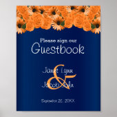 Gästebuch Zeichen Schöne Orange Rose / Navy Blue (Vorne)