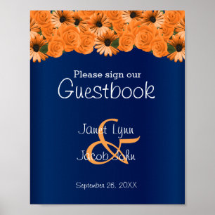 Gästebuch Zeichen Schöne Orange Rose / Navy Blue