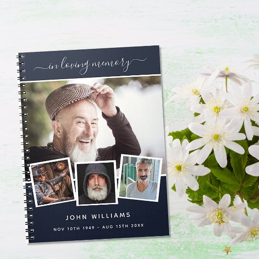 Gästebuchbeerdigung Foto Collage Blue Memorial Notizblock