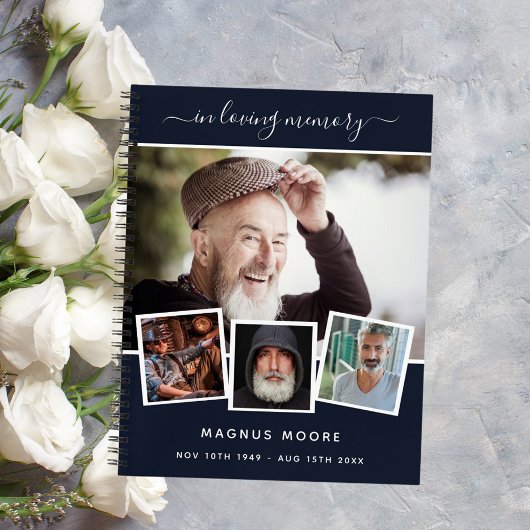 Gästebuchbeerdigung Foto Collage Blue Memorial Notizblock