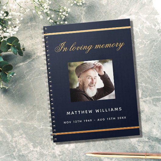 Gästebuchdenkmal Beerdigung blaues Foto Notizblock