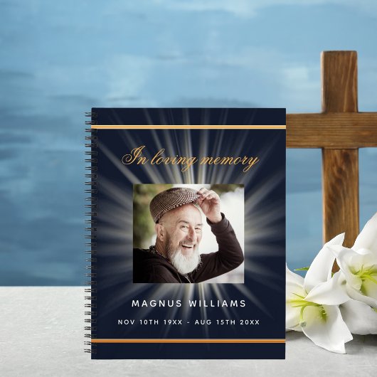 Gästebuchdenkmal Beerdigung blaues Foto Notizblock