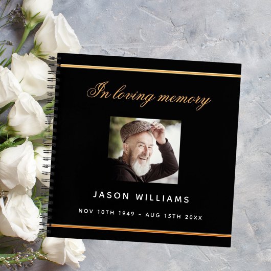 Gästebuchdenkmal-Beerdigung schwarzes Foto Notizblock