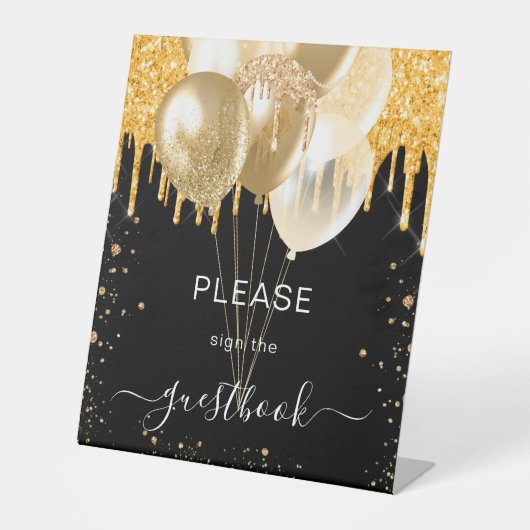 Gästebuchschild für Tropfen von Black Gold Sockelschild (Vorderseite)