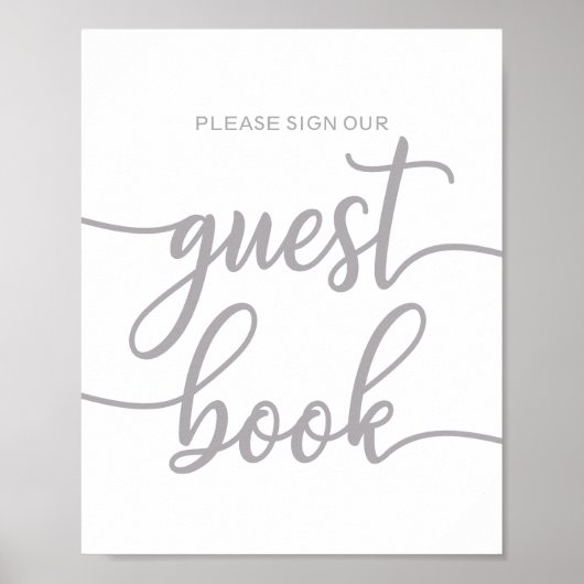 Gästebuchsignatur Elegant Silver Calligraphy Poster (Vorne)