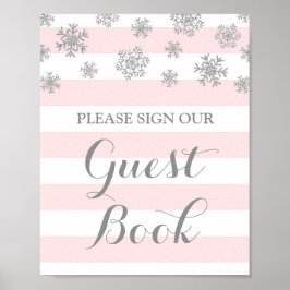 Gästebuchsignatur Silver Snow Pink Stripes Poster