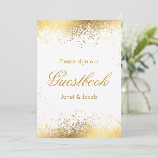 Gästebuchsigne - Stilvolle Snowflake aus Weiß und  (Stehend Vorderseite)