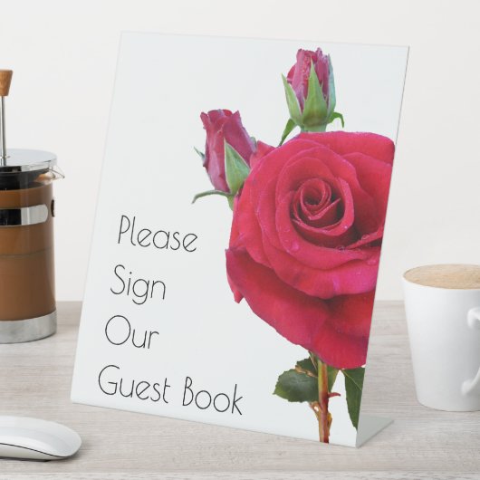 Gästebuchtisch-Zeichen-Rote Rosen Hochzeit Sockelschild (In Situ)