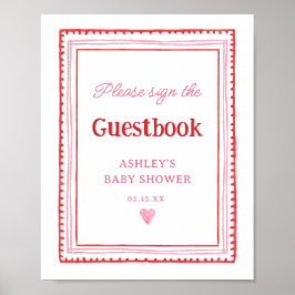 Gästebuchunterschrift für Rosa und Rotes Herz Poster