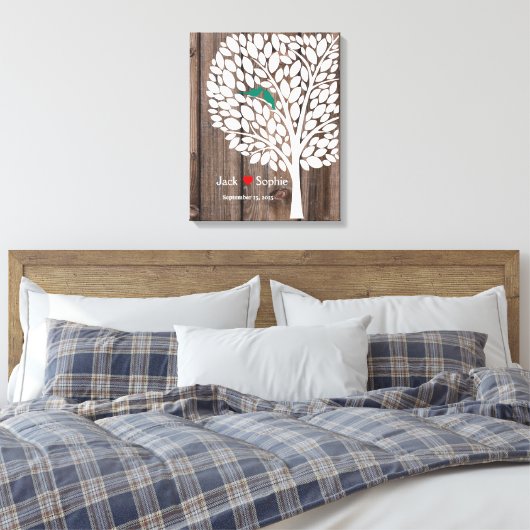 Gästebuchvögel mit Hochzeitstil aquamarines Holz Leinwanddruck (Insitu (Schlafzimmer))