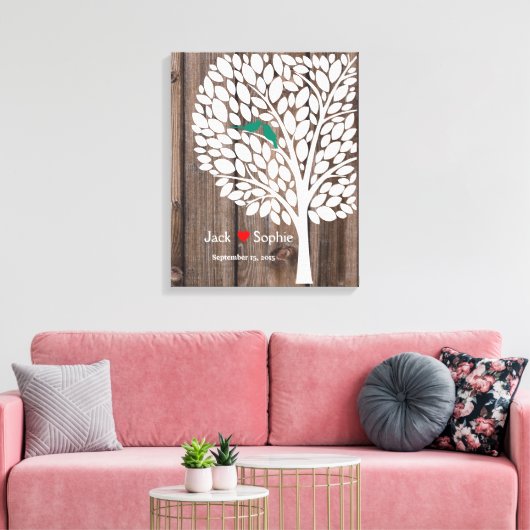 Gästebuchvögel mit Hochzeitstil aquamarines Holz Leinwanddruck (Insitu (Wohnzimmer))