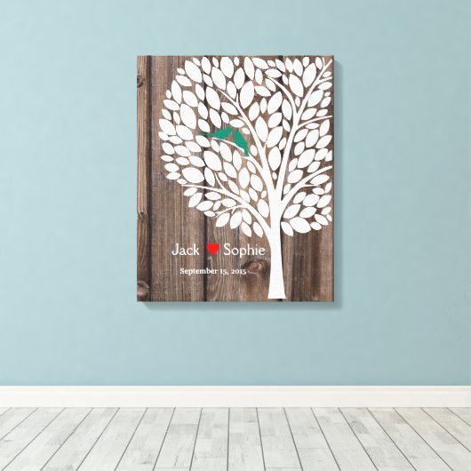 Gästebuchvögel mit Hochzeitstil aquamarines Holz Leinwanddruck (Insitu (Holzboden))