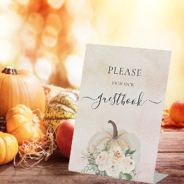 Gästebuchzeichen für Pumpkin Blume Hochzeit im Her Sockelschild