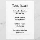 Gästekarte Schwarz/Weiß-Tischnummer Programm (Vorderseite)