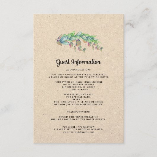 Gästekarten für Hochzeiten | Kraft Botanical Begleitkarte (Vorderseite)