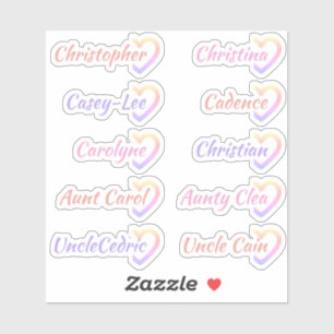 Gästeliste 10 Namen Kalligrafie halbes Herz Rosa Aufkleber