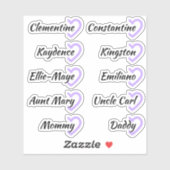 Gästeliste 10 Namen Kalligrafie Halbherz Custom Aufkleber (Blatt)