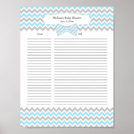 Gästeliste "Blue Gray Bow Krawatte Baby Shoft" Poster