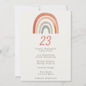 Gästeliste für die Tischnummer Rainbow (Vorderseite)