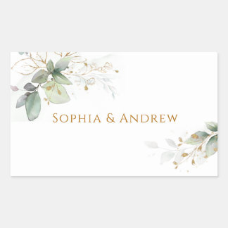 Gästename-Etikett 'Greenery Eucalyptus Hochzeit' Rechteckiger Aufkleber
