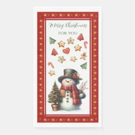 Gästetuch mit Schneemann und Weihnachtskeksen Rot Serviette