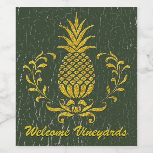 Gastfreundschaft Ananas Gold Weathered Paint Weinetikett (Einzelnes Label)