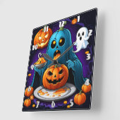 Gastgeber-Feste auf Kürbissen zu Halloween Quadratische Wanduhr (Winkel)