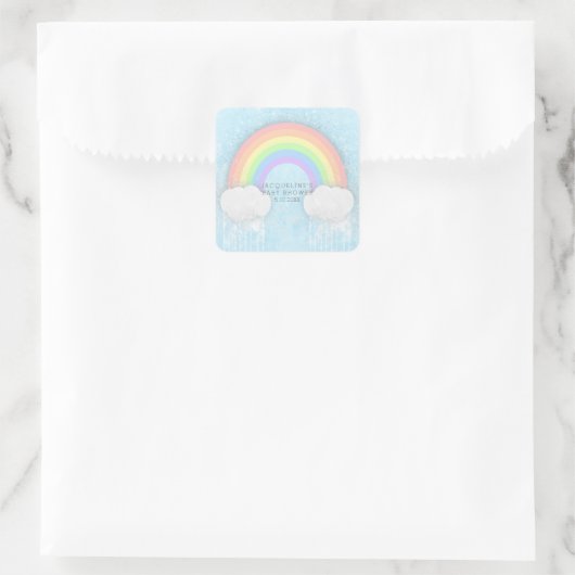 Gastgeschenk-Aufkleber für Pastel-Regenbogen und W Quadratischer Aufkleber (Tasche)