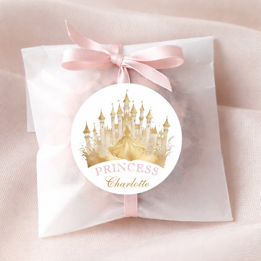 Gastgeschenk-Aufkleber für Princess Crown - Rosa u Runder Aufkleber