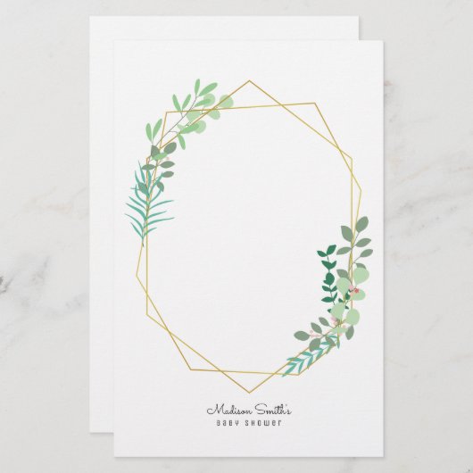 Gastgeschenk für geometrische und grüne Babydusche Briefpapier (Vorne/Hinten)