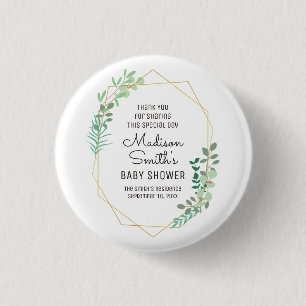 Gastgeschenk für geometrische und grüne Babydusche Button