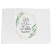 Gastgeschenk für geometrische und grüne Babydusche Große Geschenktüte (Vorderseite)