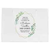 Gastgeschenk für geometrische und grüne Babydusche Große Geschenktüte (Rückseite)