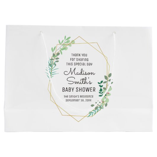 Gastgeschenk für geometrische und grüne Babydusche Große Geschenktüte (Rückseite)