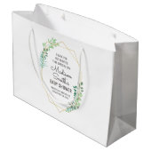 Gastgeschenk für geometrische und grüne Babydusche Große Geschenktüte (Rückseite Schrägansicht)