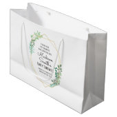 Gastgeschenk für geometrische und grüne Babydusche Große Geschenktüte (Vorderseite Schrägansicht)