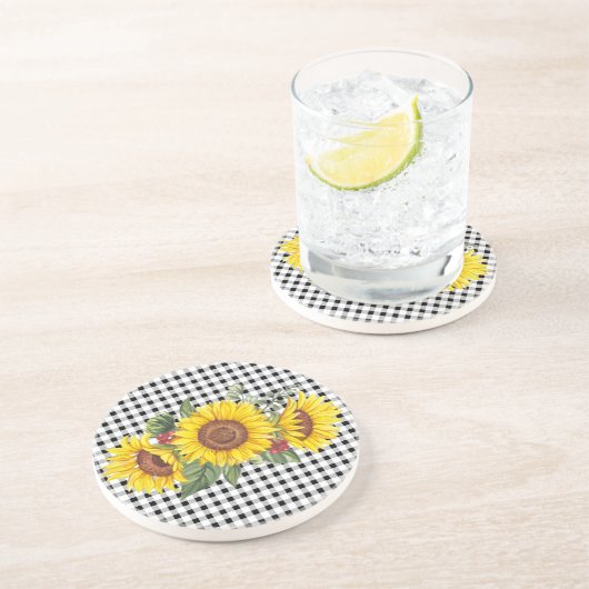 Gastgeschenk für Ladys Gingham & Sunflowers Getränkeuntersetzer (Seite)