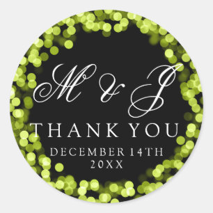 Gastgeschenk Hochzeit auf Green Funkelnd Lights Runder Aufkleber