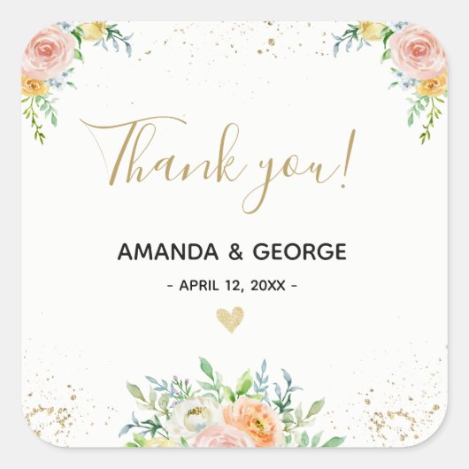 Gastgeschenk Hochzeit Aufkleber mit Blumengold und (Vorderseite)