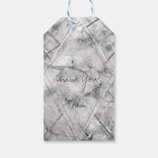 Gastgeschenk Hochzeit aus grauem und weißem Marmor Geschenkanhänger (Rückseite)